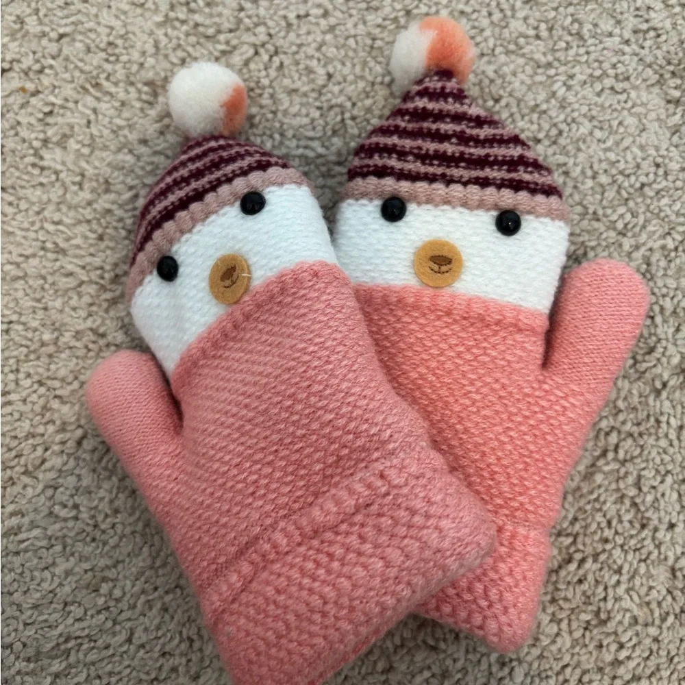 Adorable Pink Penguin BABY Mittens